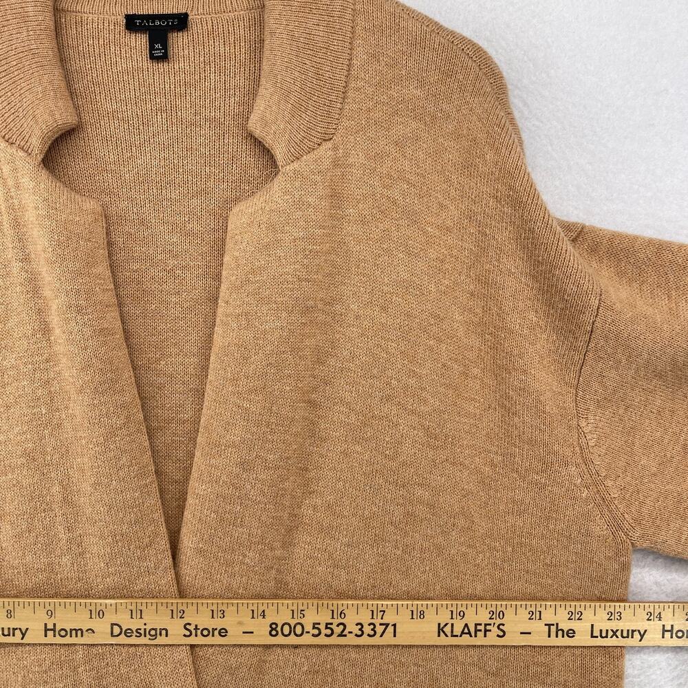 TALBOTS Sweater XL Cardigan Notch Collar Blazer Knit Lambs Wool Blend Camel - Picture 11 of 13